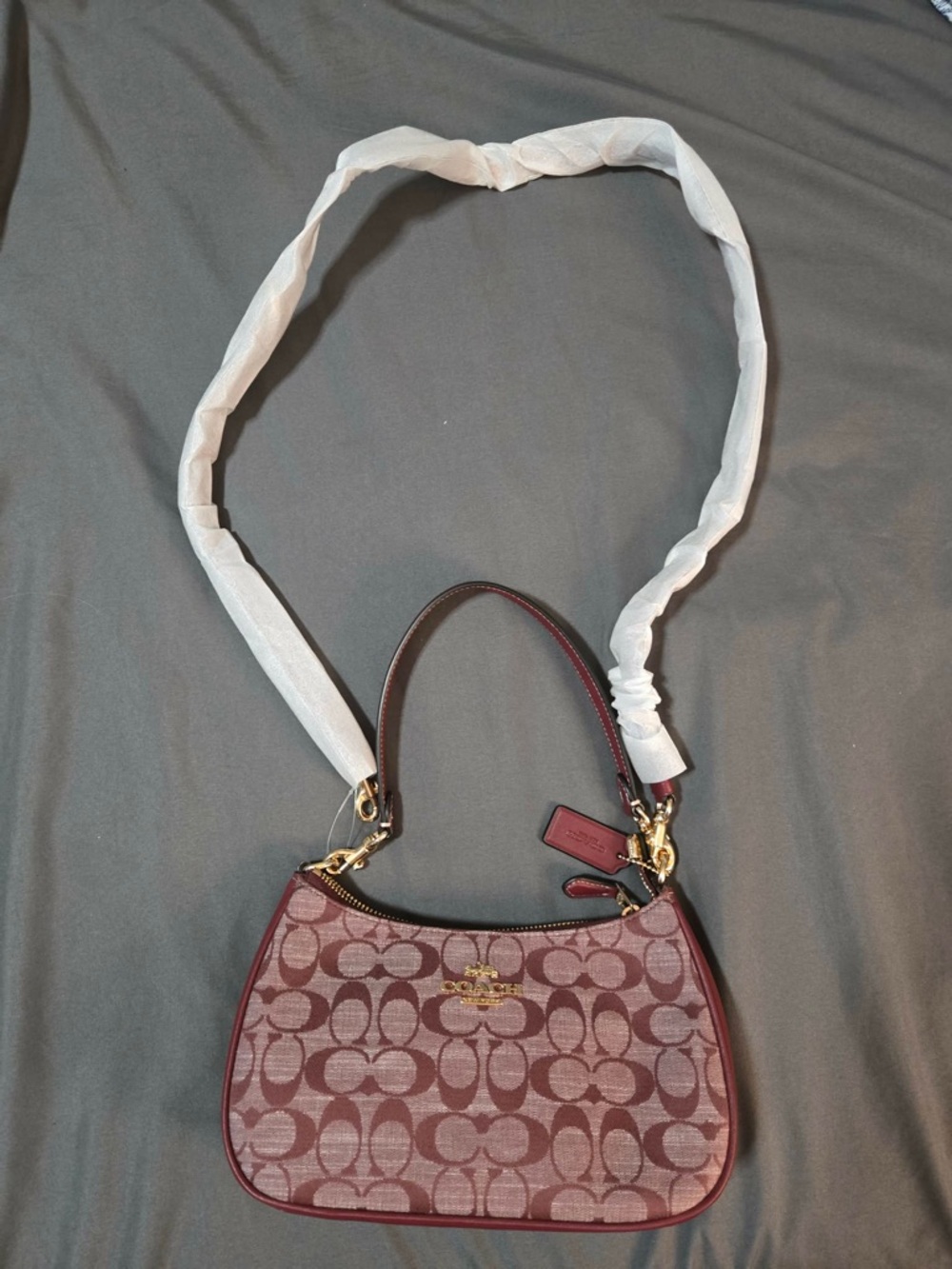 Coach Mini Shoulder Bag in Burgundy Signature Canvas